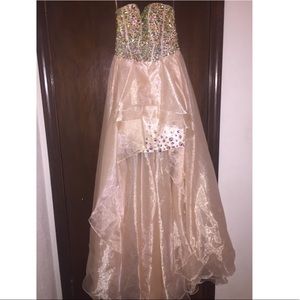 Mori Lee Champagne/Gold High-Low Prom dress